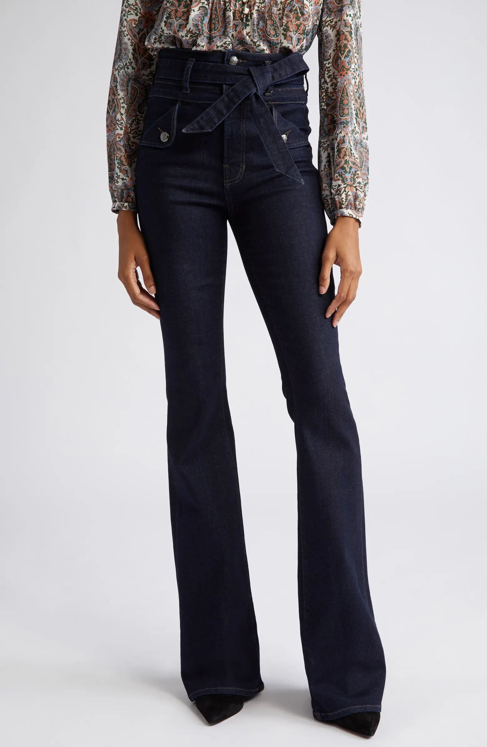 Giselle Belted High Waist Slim Flare Jeans | Nordstrom
