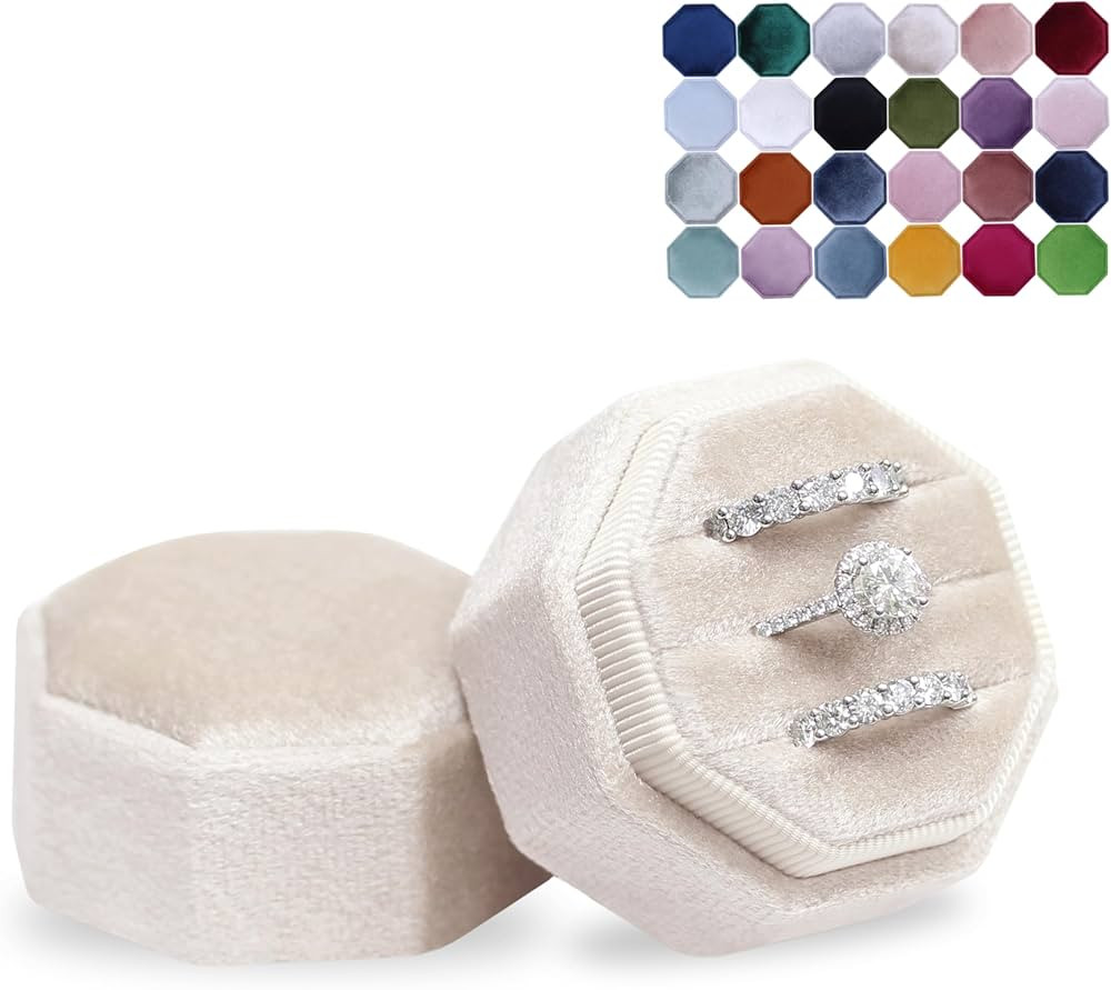 BLUTETE Velvet 3 Slots Jewelry Ring Box Engagement Wedding Box Keepsake Box Bridal Photo Ring Tri... | Amazon (US)