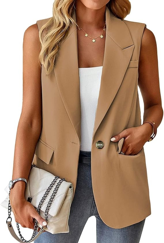 CYLADY Sleeveless Blazer Vest for Women Casual Lightweight Lapel Button Office Business Suit Blaz... | Amazon (US)