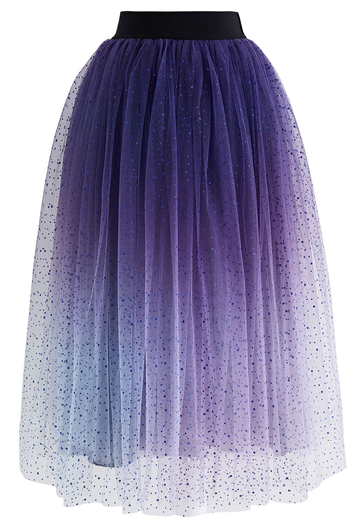 Festive Sparkle Ombre Tulle Midi Skirt in Purple | Chicwish
