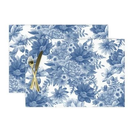 Cloth Placemats Chinoiserie Blue And White Flowers Leaves Floral Set of 2 | Walmart (US)