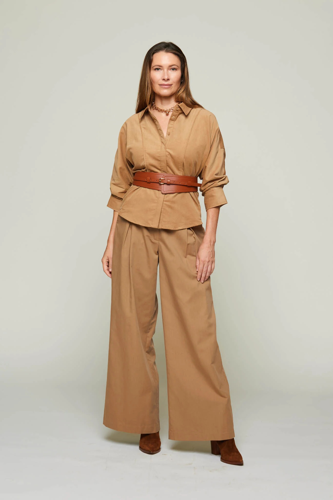 Maricela Corduroy Button-Down Blouse-Camel | Benaar La