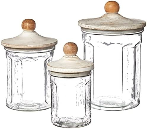 Mud Pie Glass Canister Set, small 7 1/2" x 4" dia | medium 9 1/2" x 5 1/4" dia | large 11" x 6 1/... | Amazon (US)