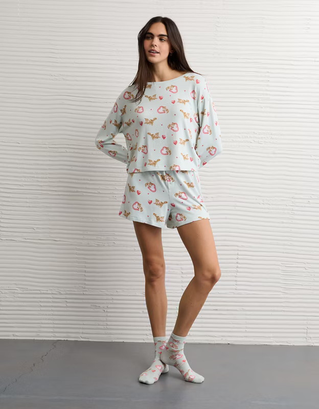 AE Luxe Plush Kitten PJ Set | American Eagle Outfitters (US & CA)