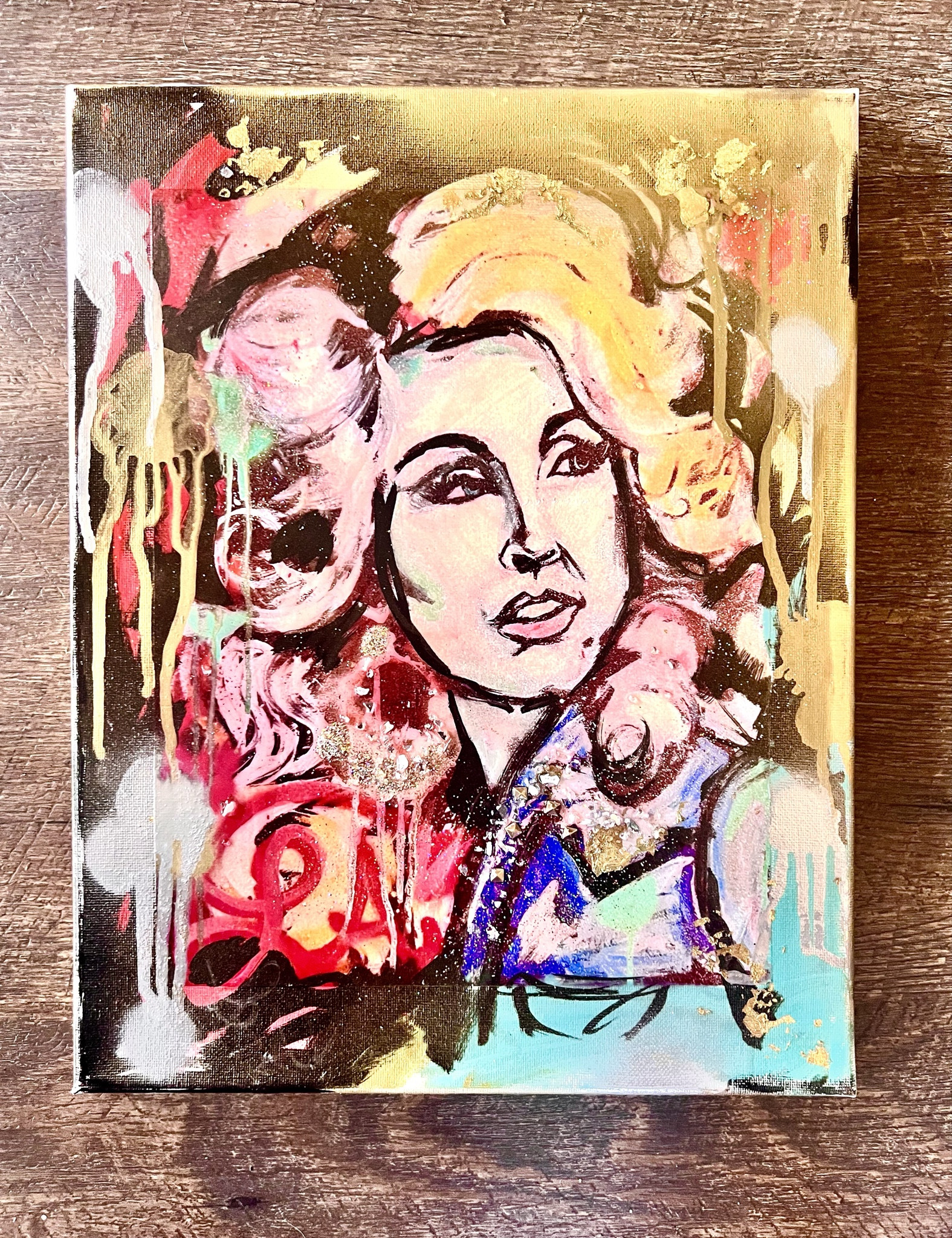 Embellished Dolly canvas prints- 11x14” - $75.✨🩷 Available online- only 2 in stock!💋
11x14 Canvas Print, Embellished with glitter, spray paint, gloss and found objects.