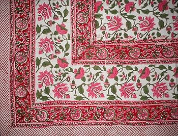 HOMESTEAD Pretty in Pink Block Print Cotton Tablecloth 90" x 60" Pink | Amazon (US)