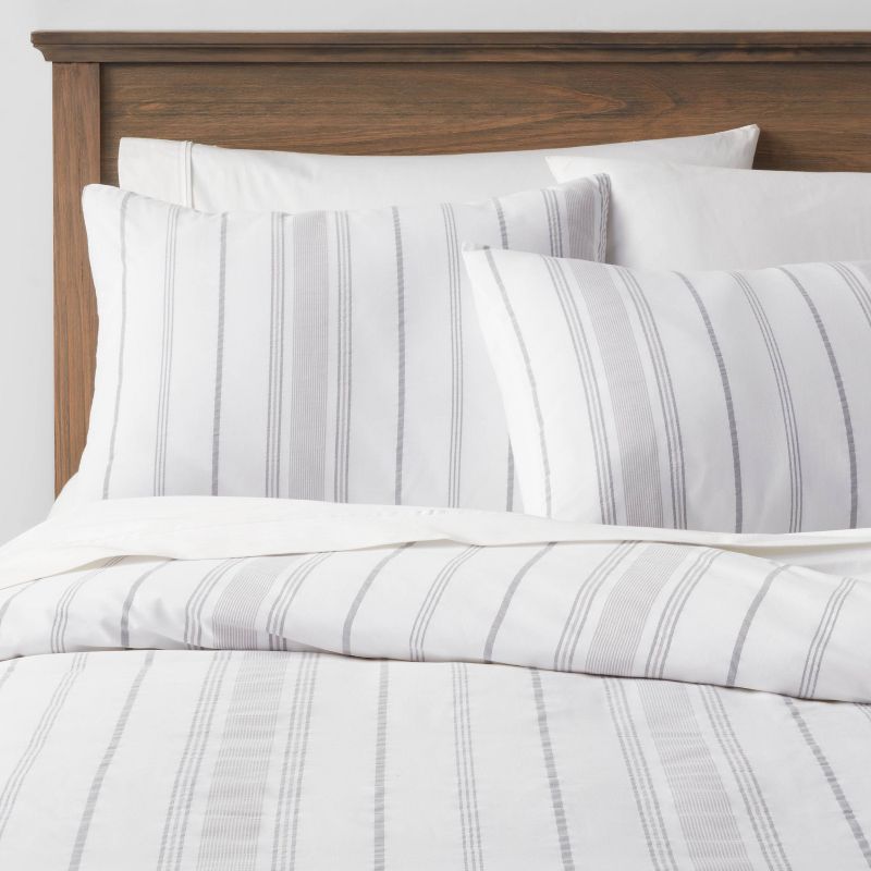 Printed Family-Friendly Stripe Duvet Cover & Sham Set Gray - Threshold™ | Target