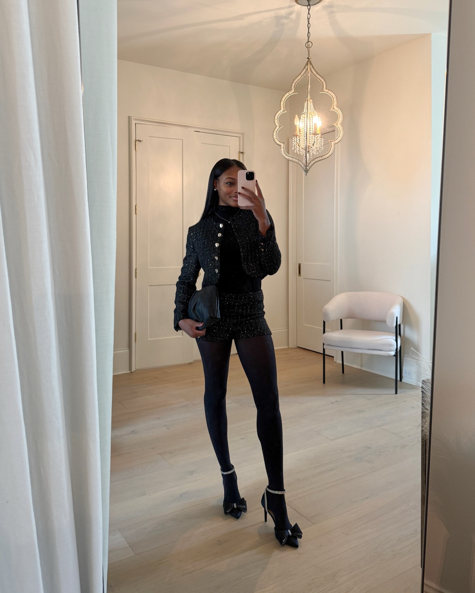 Holiday party look! Obsessed with this metallic tweed cropped blazer + tweed micro shorts look! I am wearing an XS in the jacket and a size 2 in the shorts! ✨

#LTKHoliday #LTKShoeCrush #LTKCyberWeek