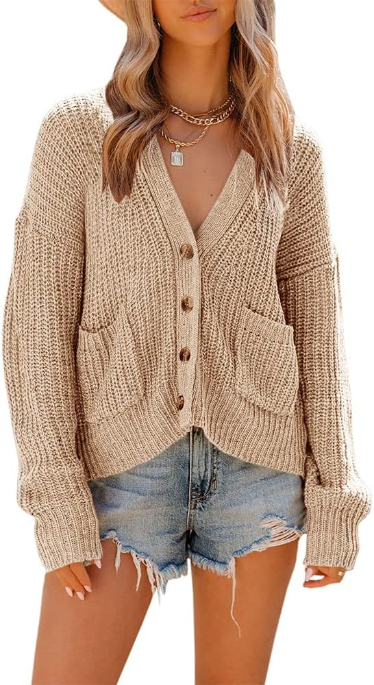 Lightweight Cardigan for Women Casual Long Sleeve Sweaters Open Front Chunky Knit Outwear Coat wi... | Amazon (US)