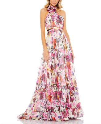 Asymmetrical Ruffled Halter Floral Gown | Bloomingdale's (US)