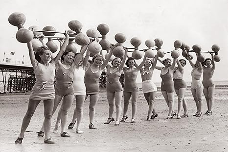 1930's Fitness Women lifting Barbells Weights on the Beach Poster Modern Home Wall Art Decor Clas... | Amazon (US)