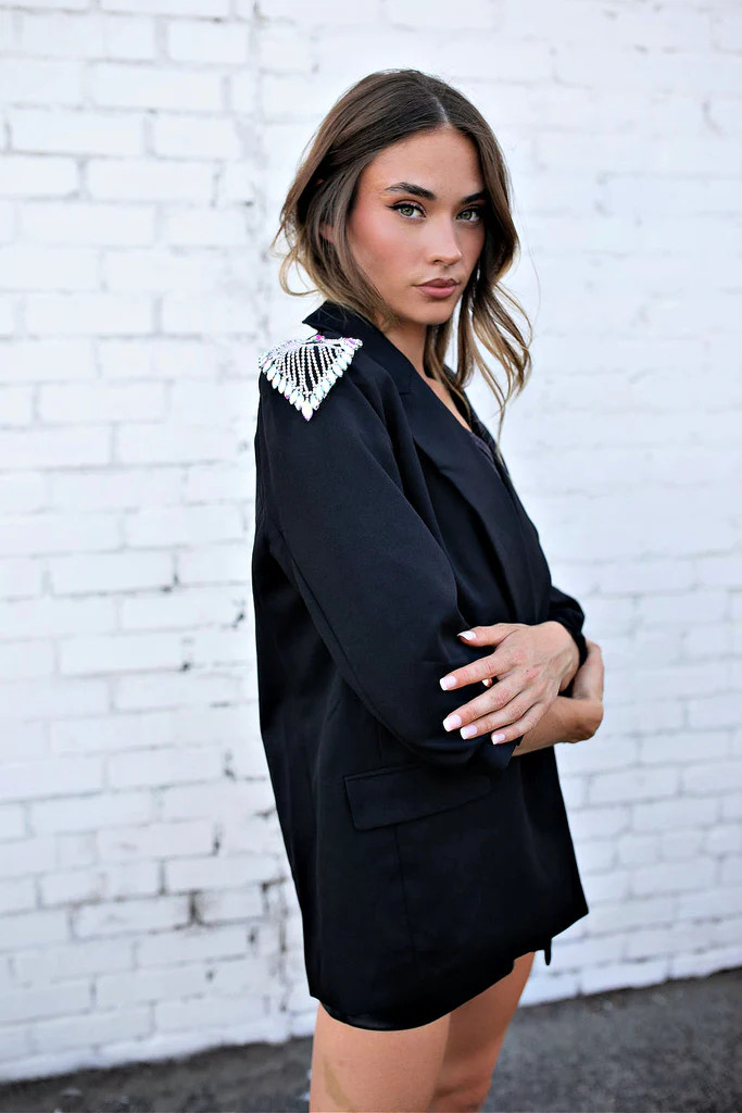 GB ORIGINAL!! Top Notch Black Boyfriend Blazer w/ Rhinestone Embellishment | Glitzy Bella