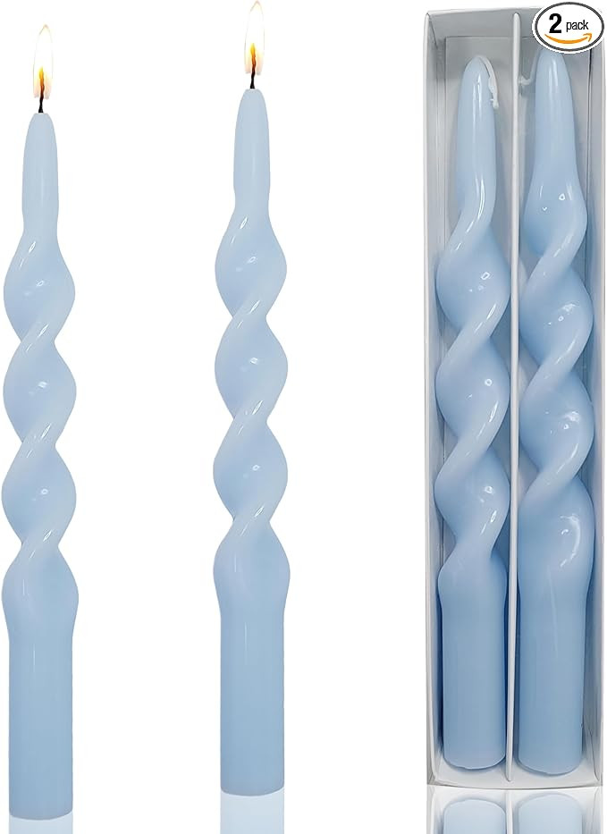 Twisted Taper Candle Light Blue Spiral Candlesticks 10 Inch Unscented Handmade Dinner Candles Set... | Amazon (US)