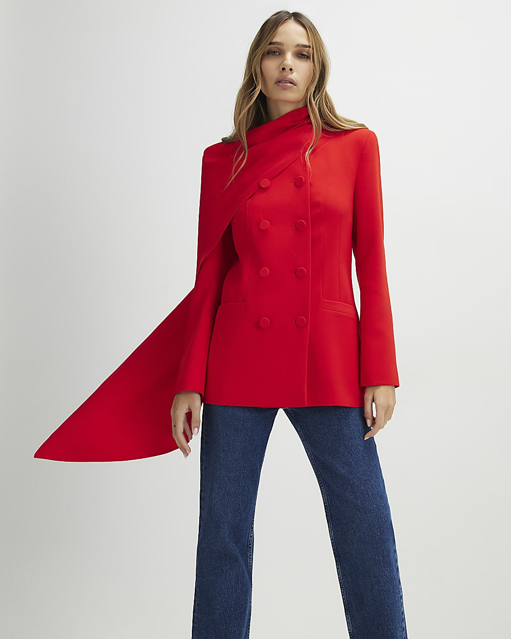 Red Long Sleeve Double Breasted Cape Blazer | River Island UK & IE