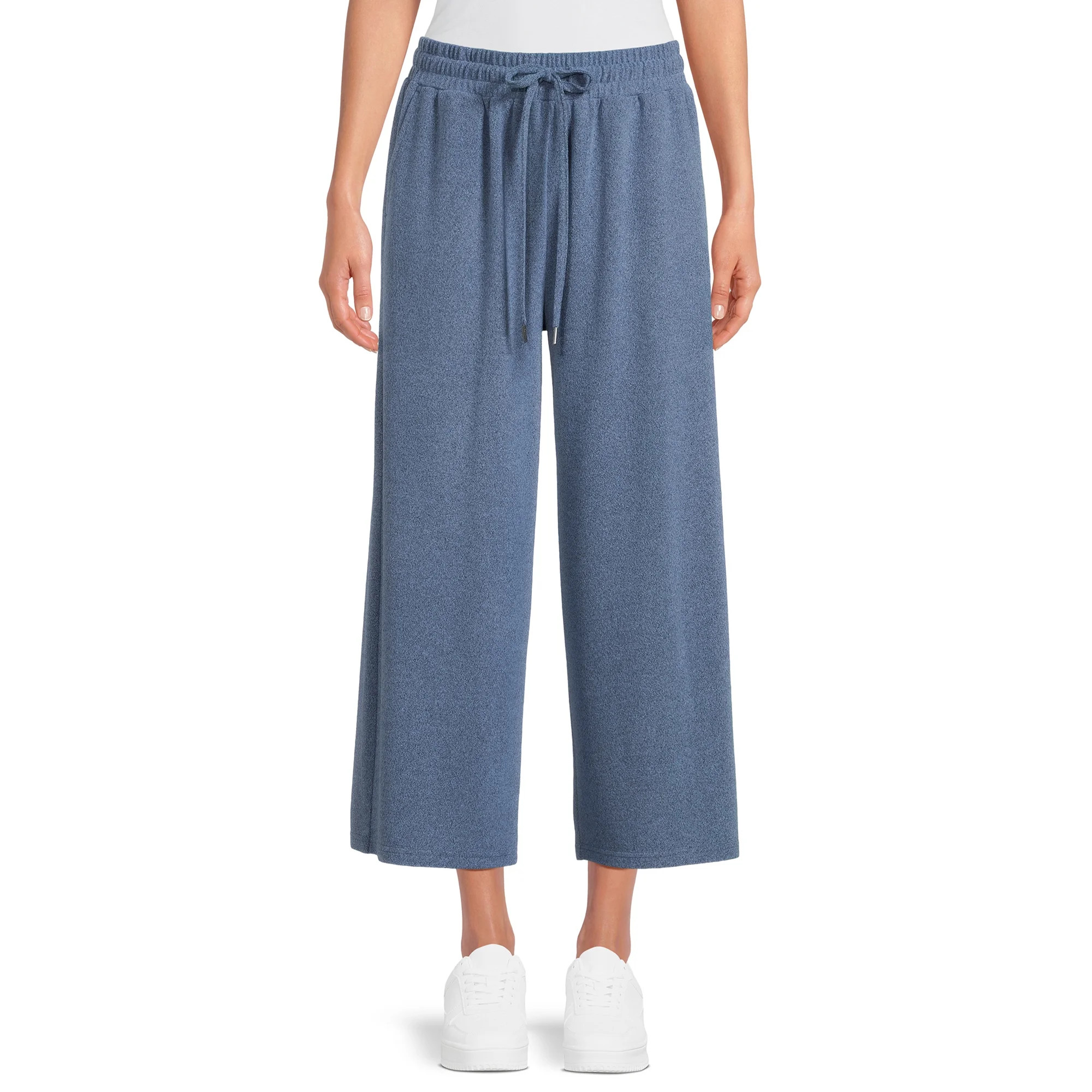 Time and Tru Women’s Mid-Rise Brushed Hacci Pull-on Cropped Wide Leg Pants - Walmart.com | Walmart (US)