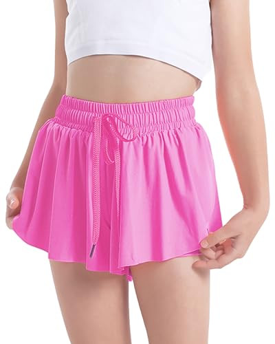 BOOPH Girls Flowy Shorts Athletic Butterfly Shorts Girls with Inner Pockets for Running Tennis Rose Red 11-12Y | Amazon (US)