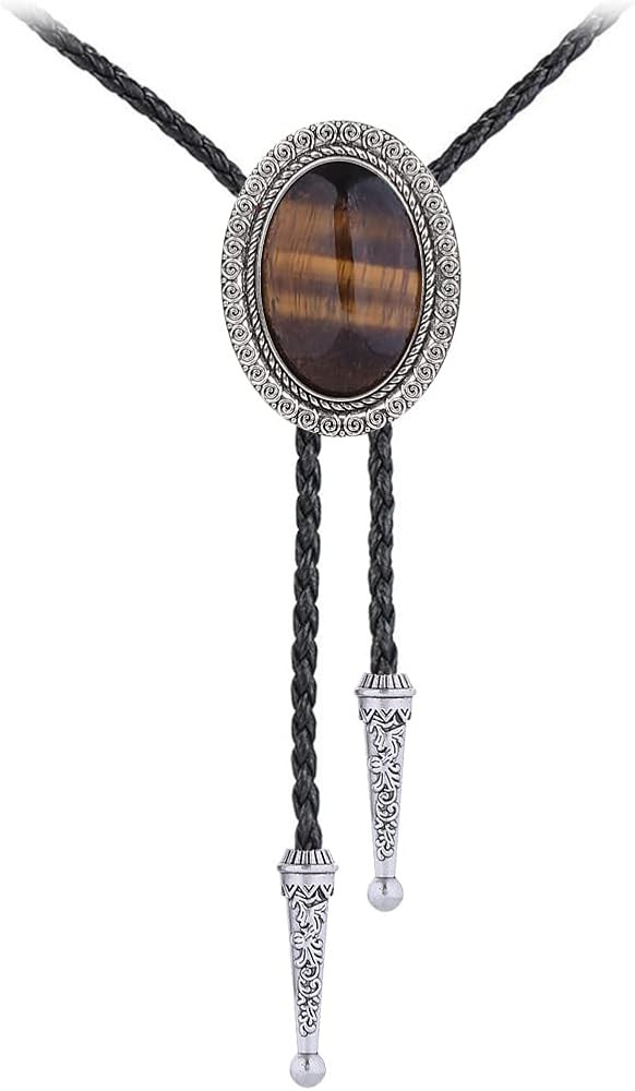 Jeilwiy Bolo Tie for Men Real Stone Westwern Cowboy Ties Silver Bolos Women Leather Necktie Gift ... | Amazon (US)