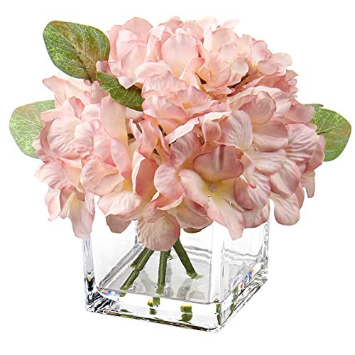 Fake Flowers with Vase Hydrangea Artificial Flowers in Vase Peony Faux Flowers in Vase Rose Silk Flowers Peonies Floral Arrangements Artificial with Vase for Home Bathroom Office Table Shelf Decor | Amazon (US)