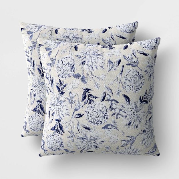 2pk DuraSeason Fabric™ Outdoor Throw Pillow Floral Shallow Blue - Threshold™ | Target