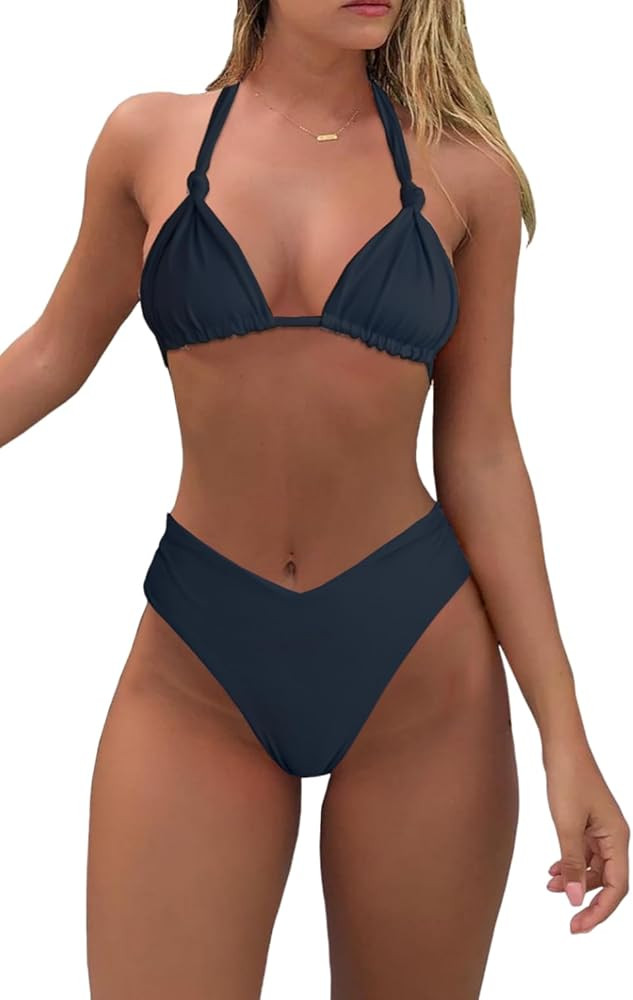 Bikini Sets for Women Sexy Halter Triangle String Bikini Cheeky V Cut High Waisted Thong Swimsuit... | Amazon (US)