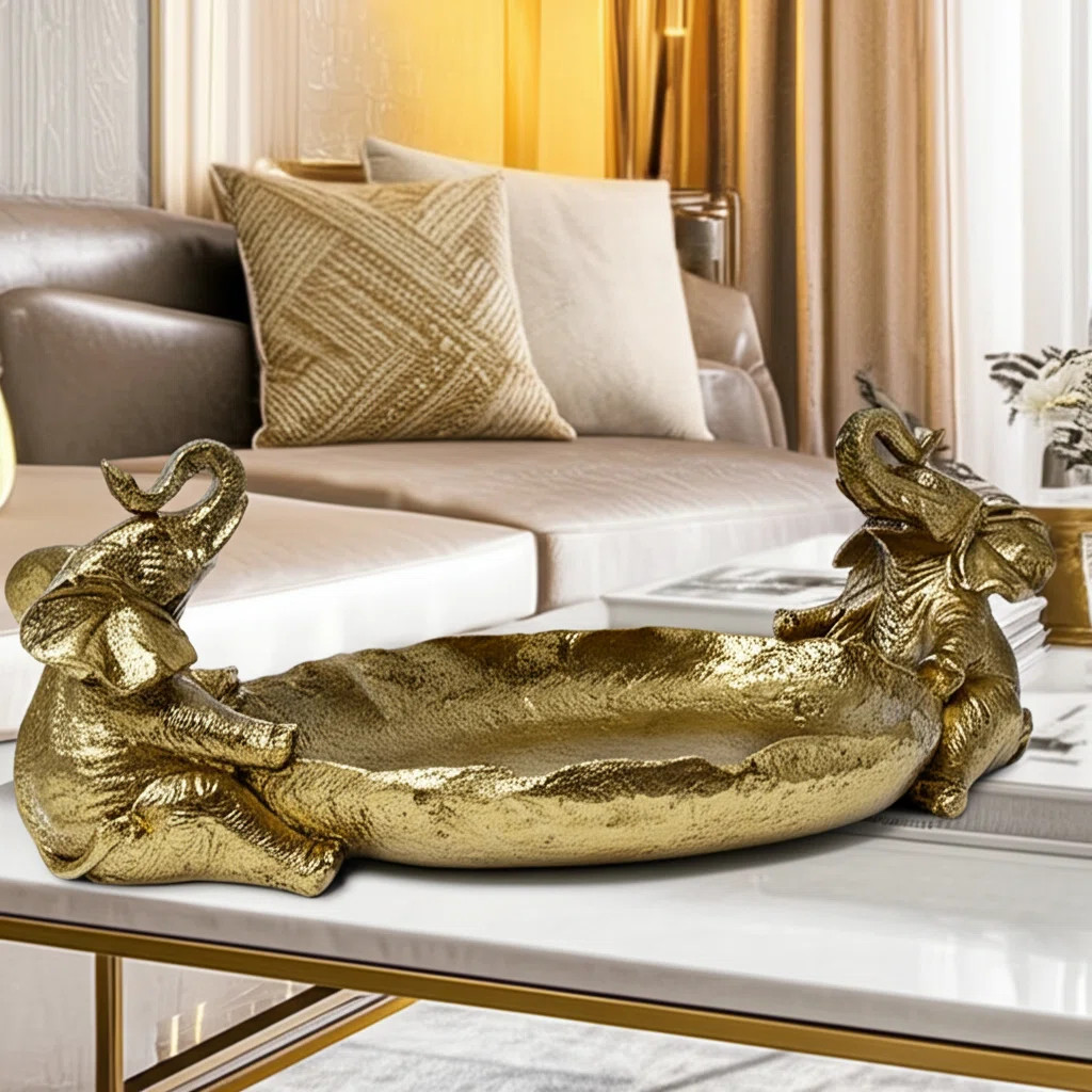 Decorative Bowl Resin Polyresin Elephant Figurine Accents Glam Finish For Home Office Bedroom Or ... | Wayfair North America