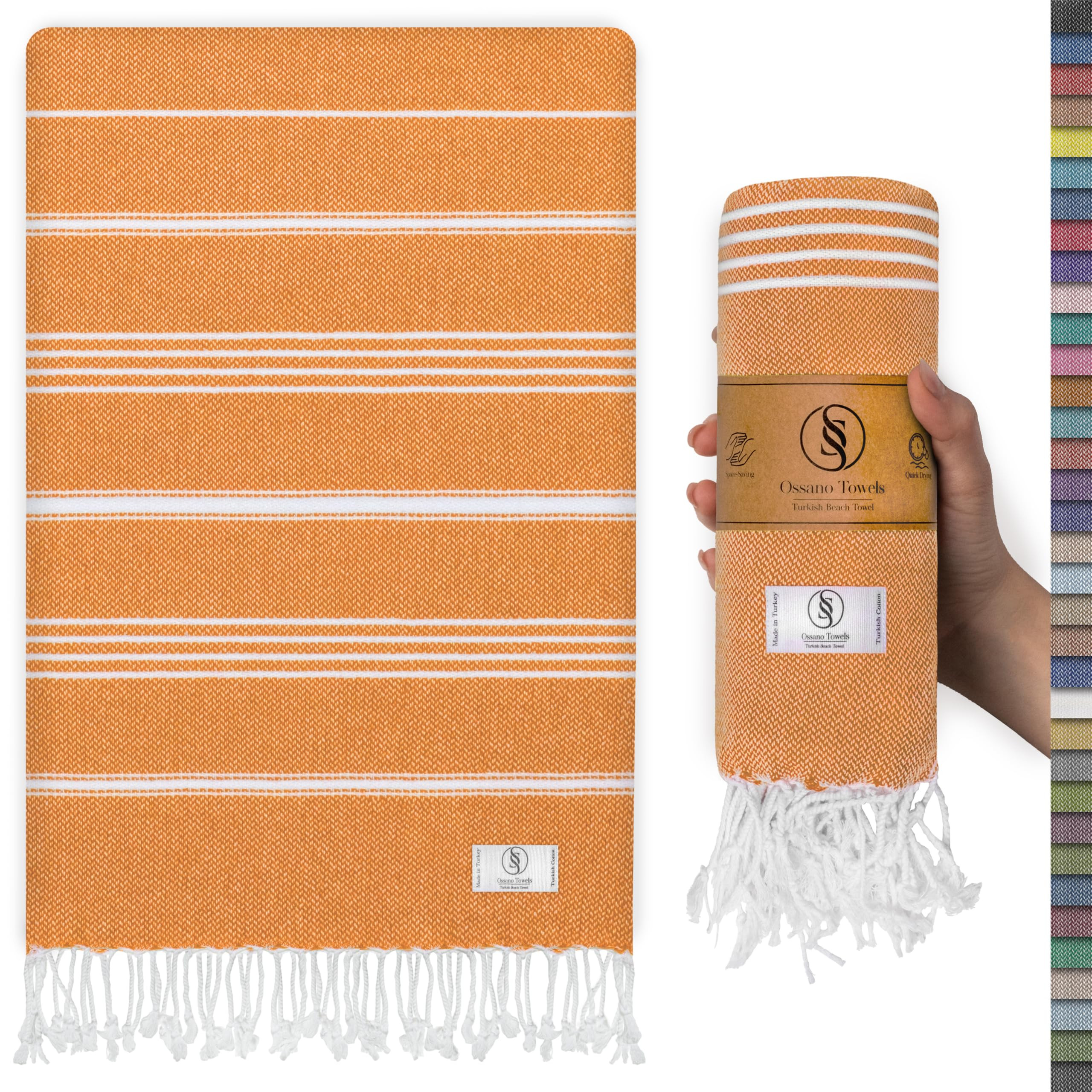 Ossano Turkish Beach Towel Striped & Smart Blend Oversized (39" x 71") - Quick Dry, Versatile and Functional as Picnic and Beach Blanket, Yoga, Pool, Travel and Gym Towels - Orange | Amazon (US)