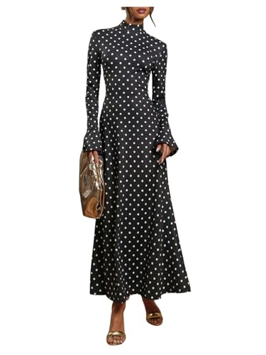 Milumia Women's Polka Dots Long Bell Sleeve Elegant Mock Neck Maxi Dress | Amazon (US)