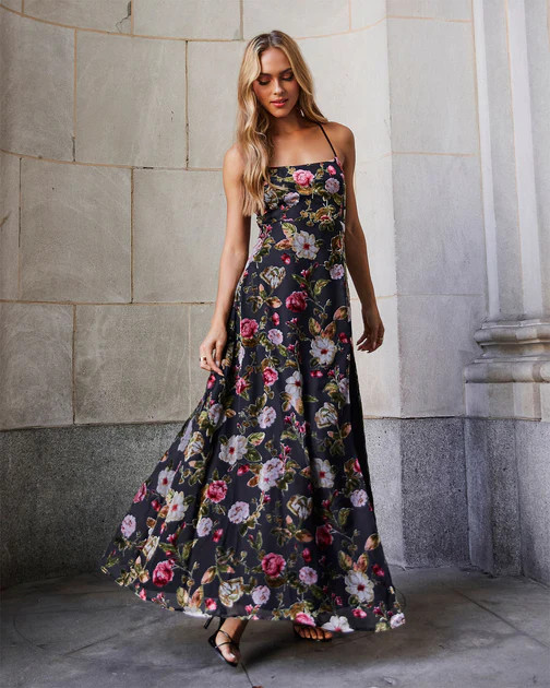 Jordie Floral Maxi Dress - Black | VICI