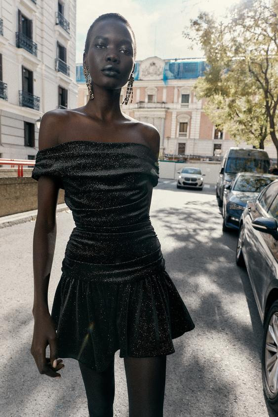 SPARKLY VELVET MINI DRESS | Zara UK