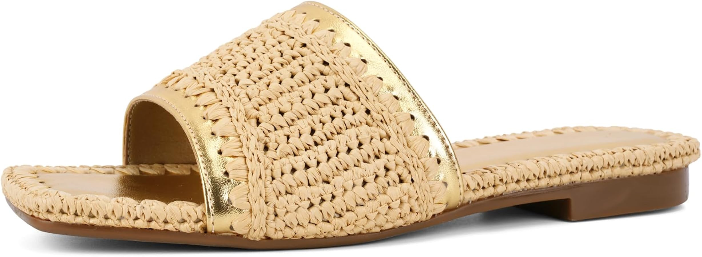 ZBOT Women's Raffia Flat Sandals Woven Square Toe Open Toe Slip On Sandals\u2014Perfect for Summe... | Amazon (US)