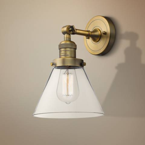 Large Cone 10" High Brushed Brass Adjustable Wall Sconce | Lamps Plus