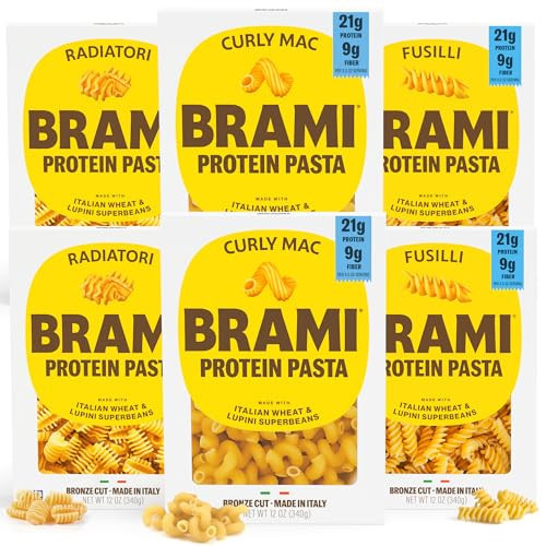 Brami Fusilli, Curly Mac, Radiatori Italian Protein Pasta | Low Carb | High Fiber | High Protein | Keto | Non-GMO | Made in Italy | Semolina Pasta, Fortified with Heart Healthy Lupini Beans | 8oz (Pack of 6) | Amazon (US)