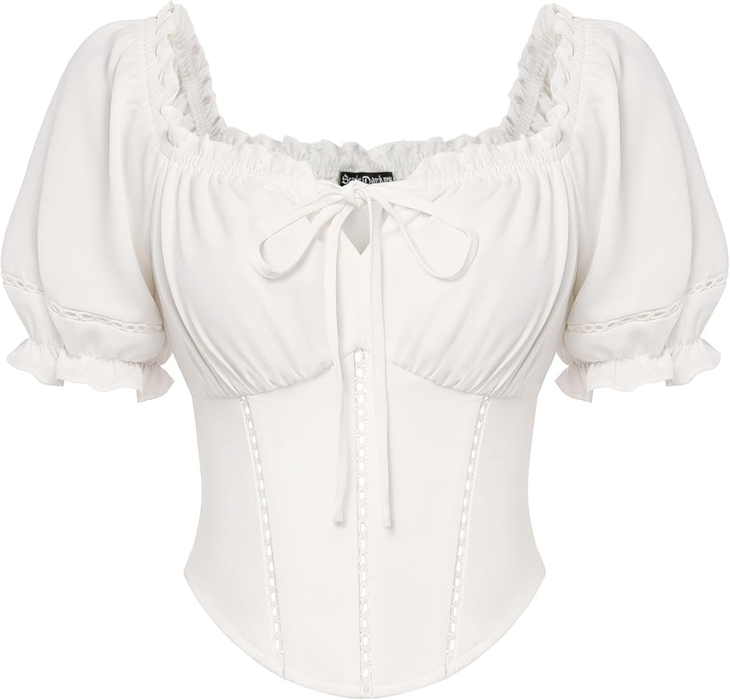 SCARLET DARKNESS Women's Renaissance Tops Corset Square Neck Blouse Short Puff Sleeves Blouses fo... | Amazon (UK)