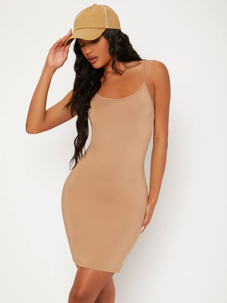 SHEIN BASICS Solid Cami Bodycon Casual Dinner Dating Dress | SHEIN