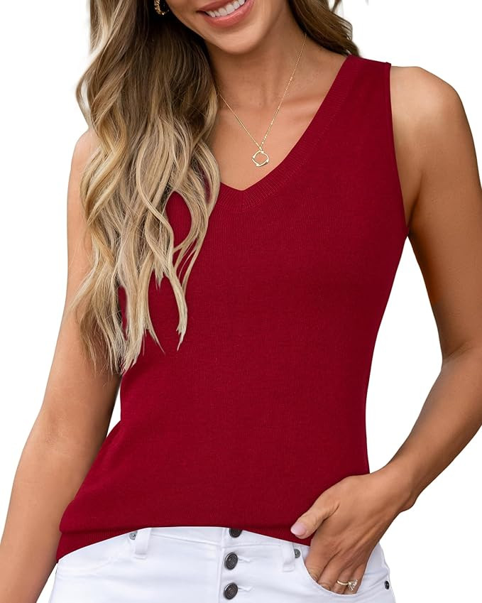 Arach&Cloz Women's Wool Blend Sweaters Non See Through Double V-Neck All-Season Tank 2025 | Amazon (US)