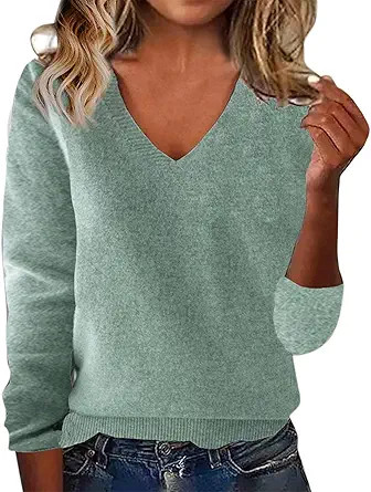 Warm Cashmere Sweaters for Women V Neck Classic Soft Pullover Sweater Loose Casual Long Sleeve 20... | Amazon (US)