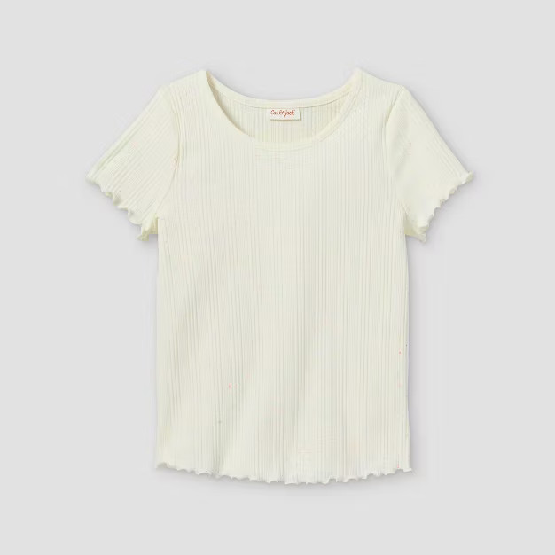 Girls' Rib-Knit Printed Short Sleeve Top - Cat & Jack™ | Target