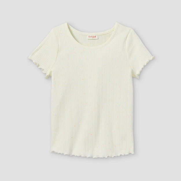 Girls' Rib-Knit Printed Short Sleeve Top - Cat & Jack™ | Target