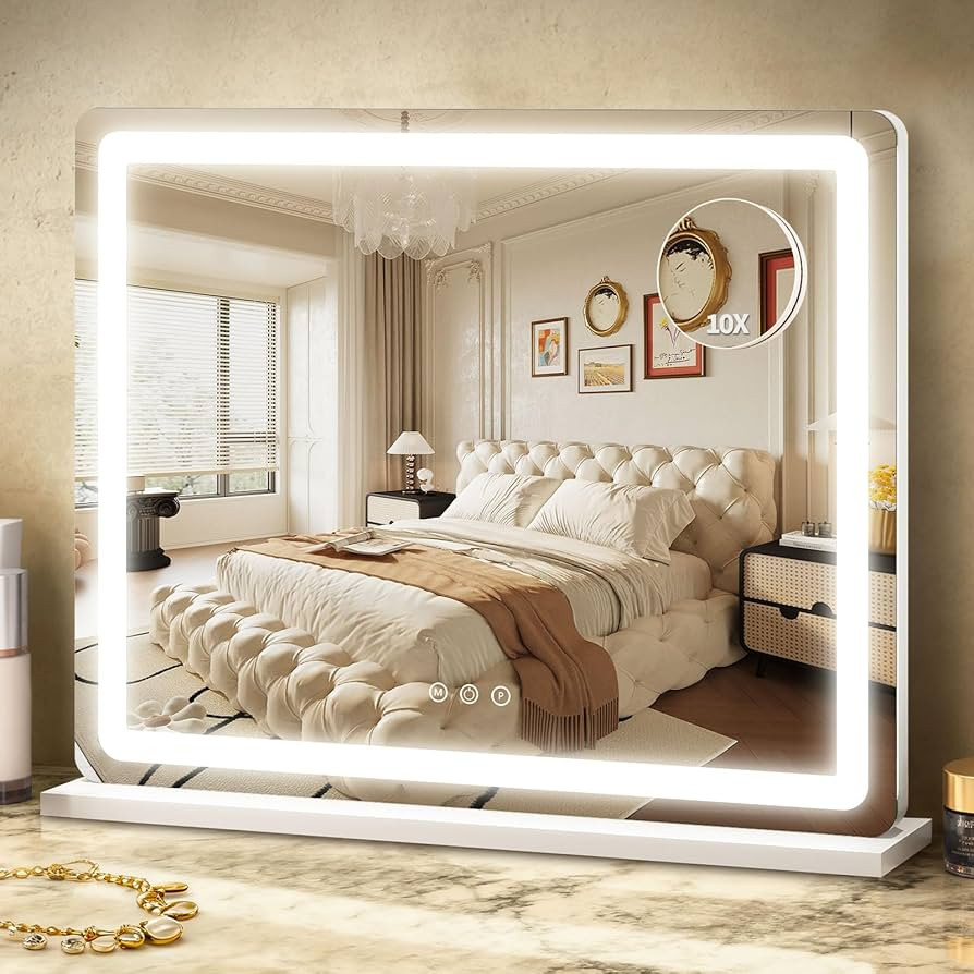ROLOVE 23"x 18" Large Vanity Mirror with Lights, LED Makeup Mirror for Dresser and Desk, 10X Magn... | Amazon (US)