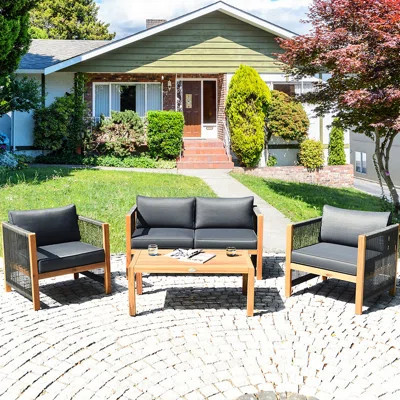 8 Pcs Acacia Wood Patio Conversation Set W/cushions For Garden Gray | Wayfair North America
