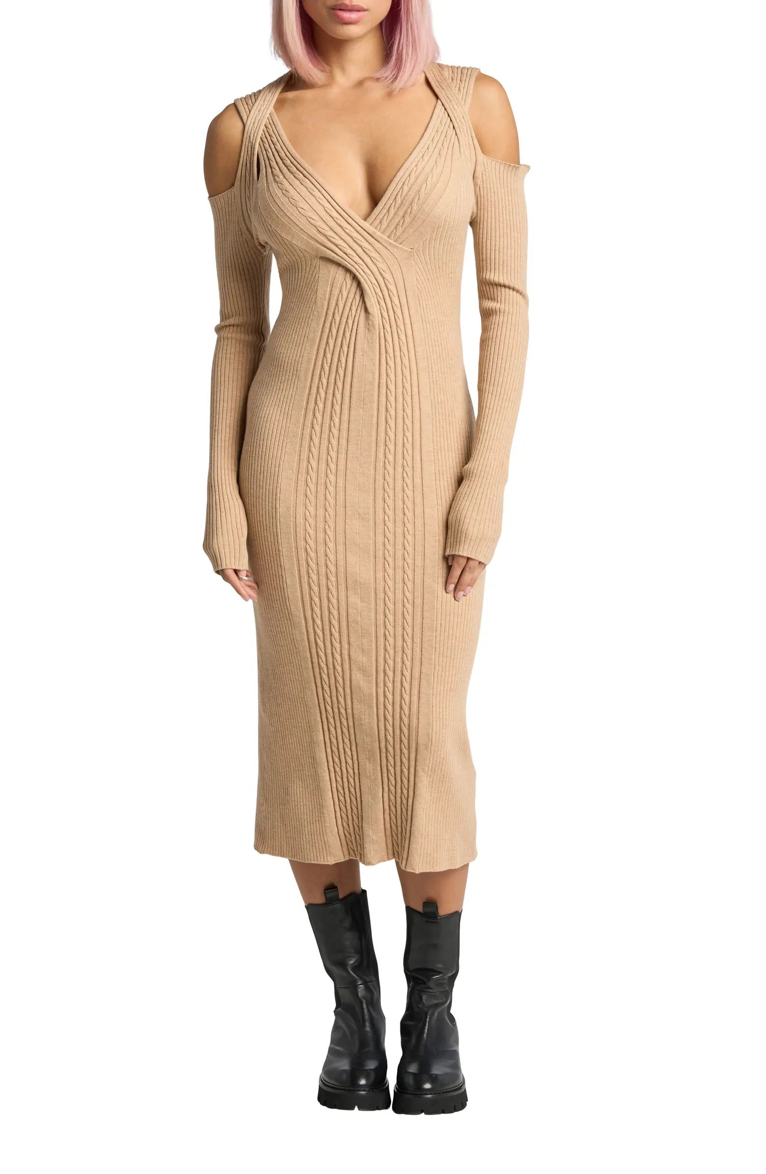 Cable Knit Long Sleeve Recycled Cashmere Sweater Dress | Nordstrom