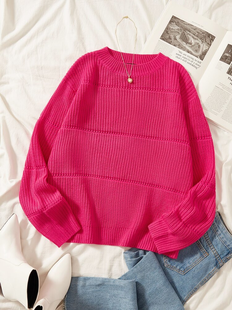 SHEIN EZwear Plus Solid Ribbed Knit Sweater | SHEIN