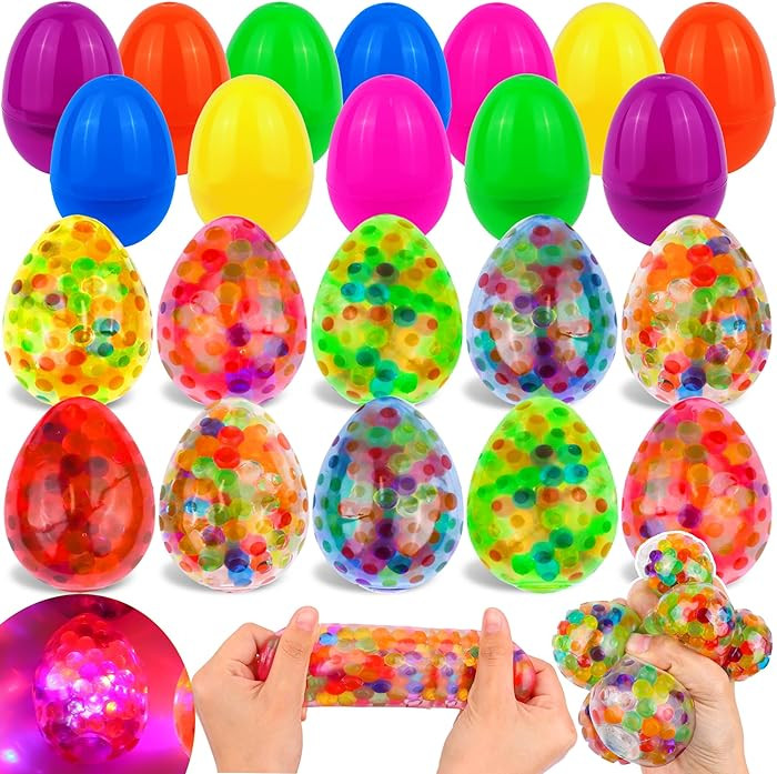 18 Pack Easter Eggs Fillers Light Up Fidget Stress Balls Easter Eggs Filled Toys Easter Basket St... | Amazon (US)
