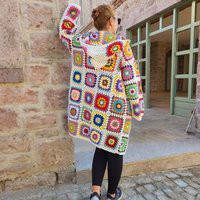 Crochet Granny Square Hooded Cardigan Colorful Boho Afghan Coat | Etsy (US)