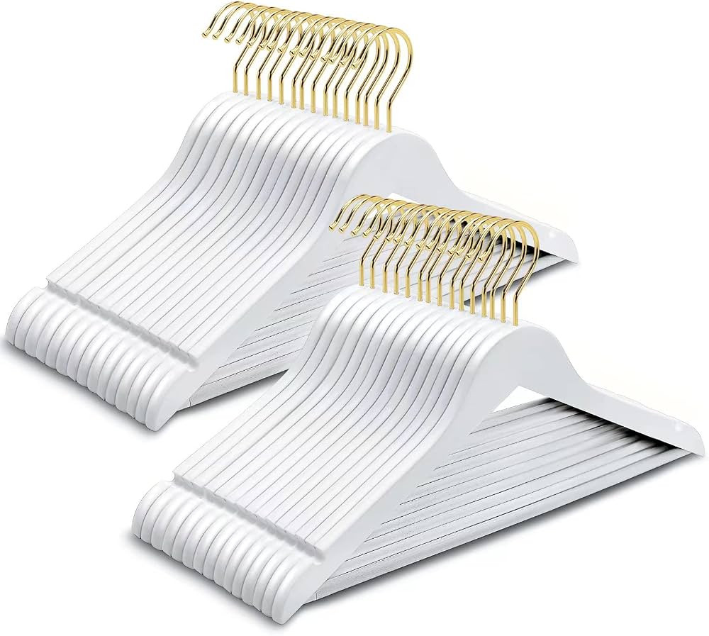 Amber Home 30 Pack Solid Wood Suit Coat Hangers, Smooth White Finish Wooden Dress Hangers with No... | Amazon (US)