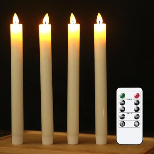 KunSwenn Flameless Taper Candles Battery Operated with Remote Timer,LED Taper Candles Real Wax with 3D Flickering Wick, 4 Pcs Flameless Candlesticks for Christmas Home Decor | Amazon (US)