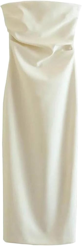 Women's Strapless Dresses Summer Midi Ruffled Backless Dress | Amazon (US)