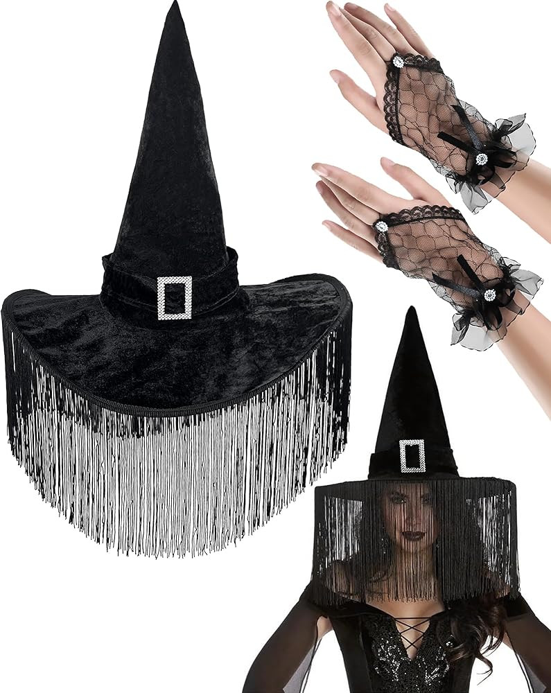 Witch Hat for Women Black Halloween Party Masquerade Cosplay Costume Accessory | Amazon (US)
