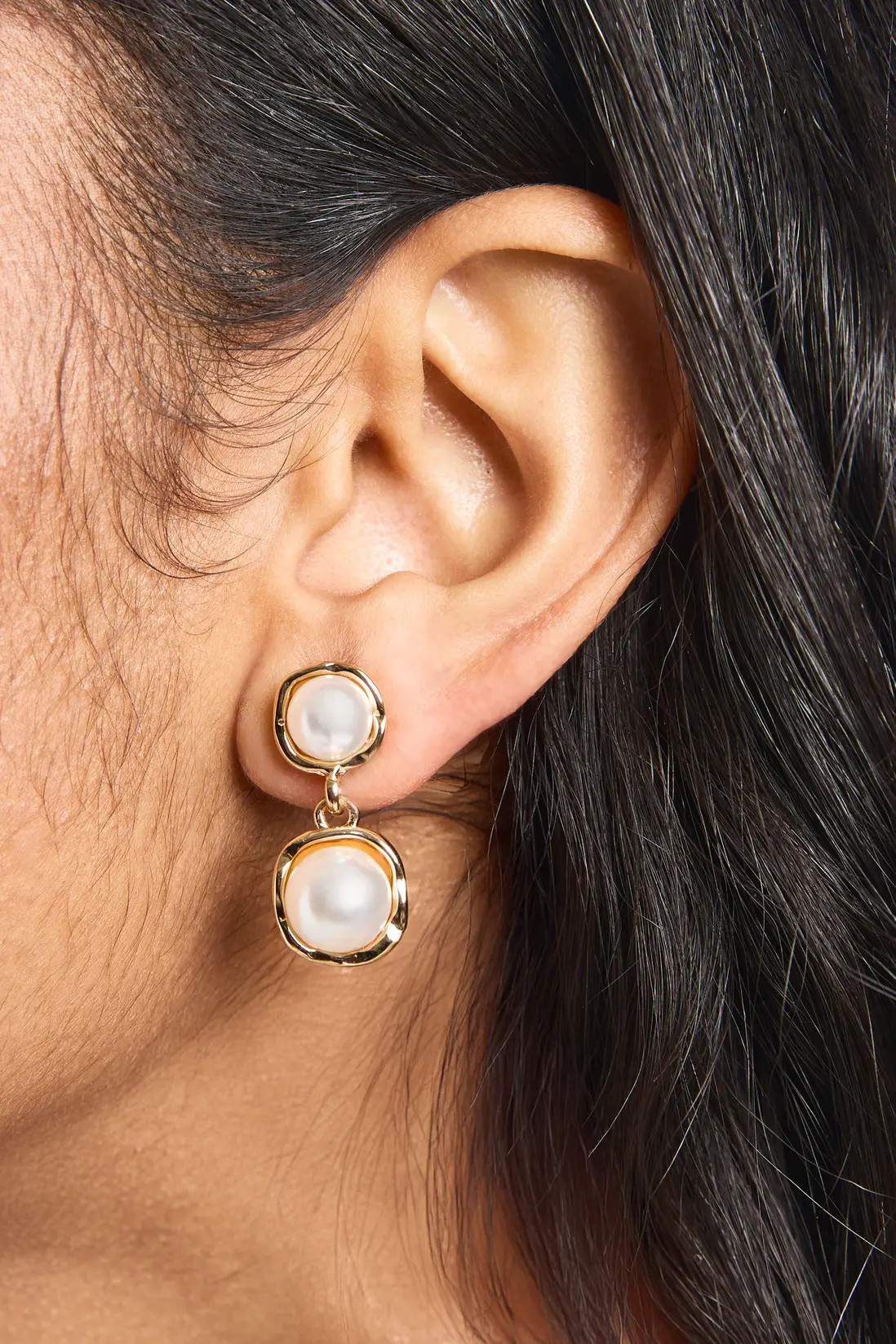 Gold Double Pearl Drop Earrings | Boohoo | Boohoo.com (UK & IE)