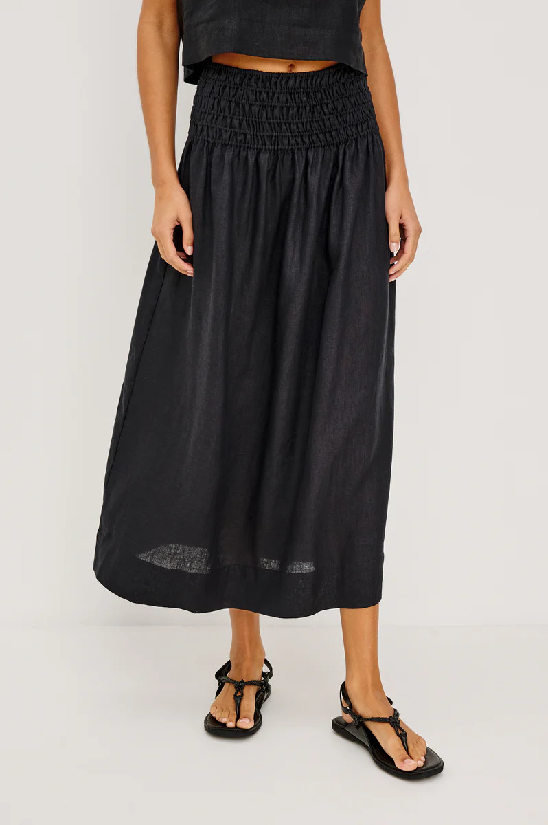 ALESSA SKIRT - BLACK LINEN | Rails